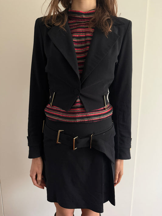 FRENCH VINTAGE BUCKLE DETAIL SKIRT SUIT