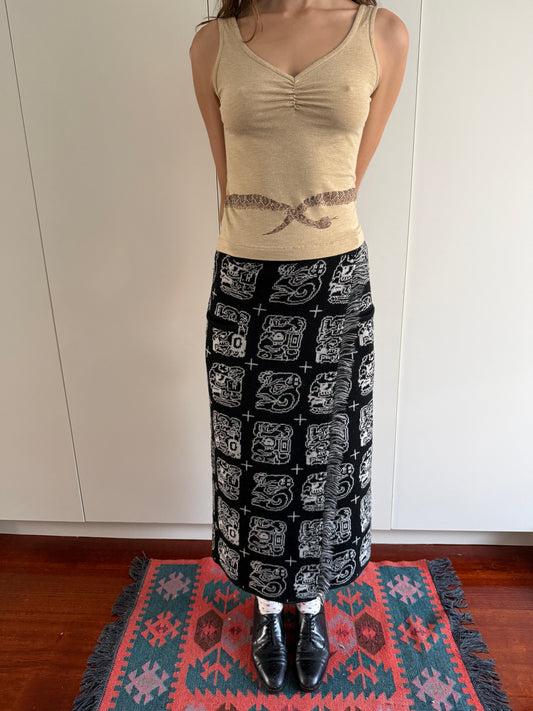 80s JOSEPH TRICOT WOOL GLYPH WRAP SKIRT