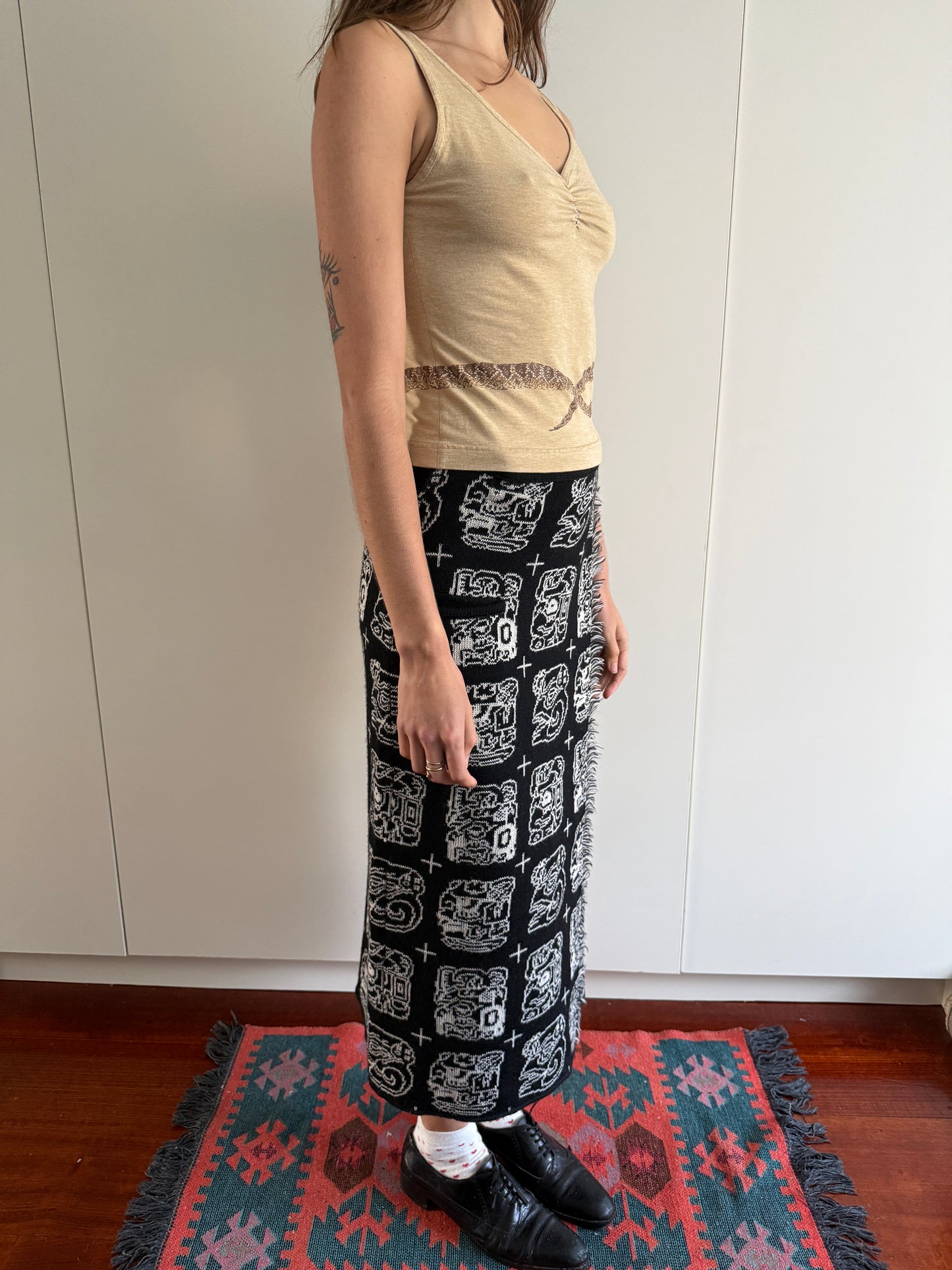 80s JOSEPH TRICOT WOOL GLYPH WRAP SKIRT