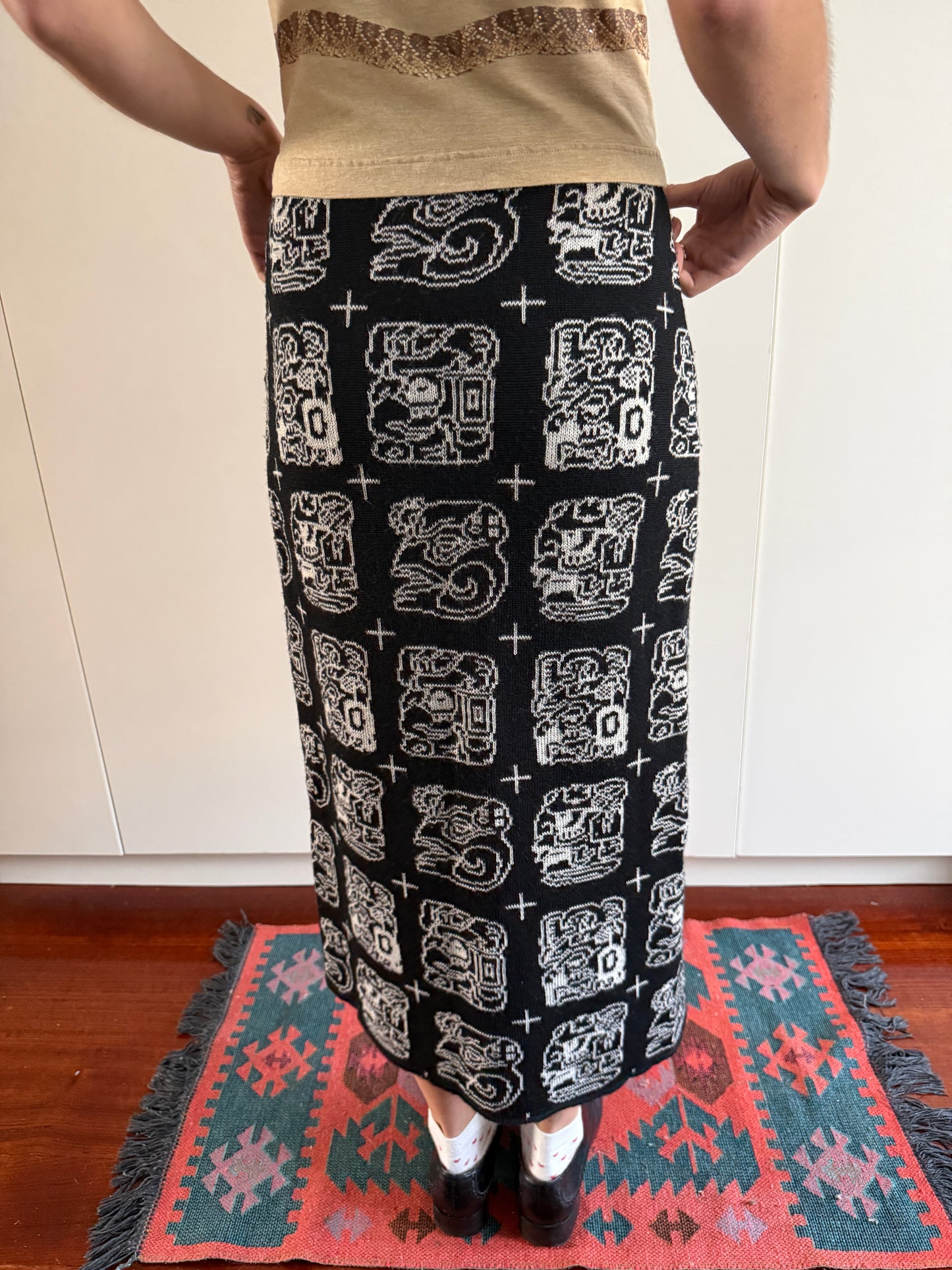 80s JOSEPH TRICOT WOOL GLYPH WRAP SKIRT