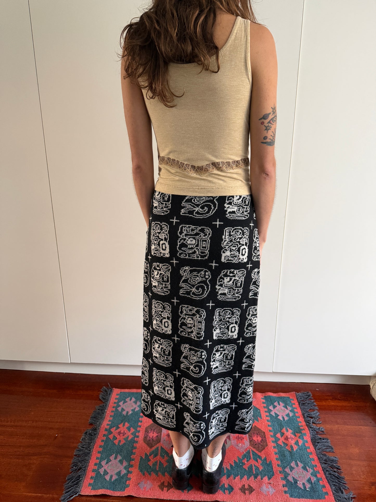 80s JOSEPH TRICOT WOOL GLYPH WRAP SKIRT