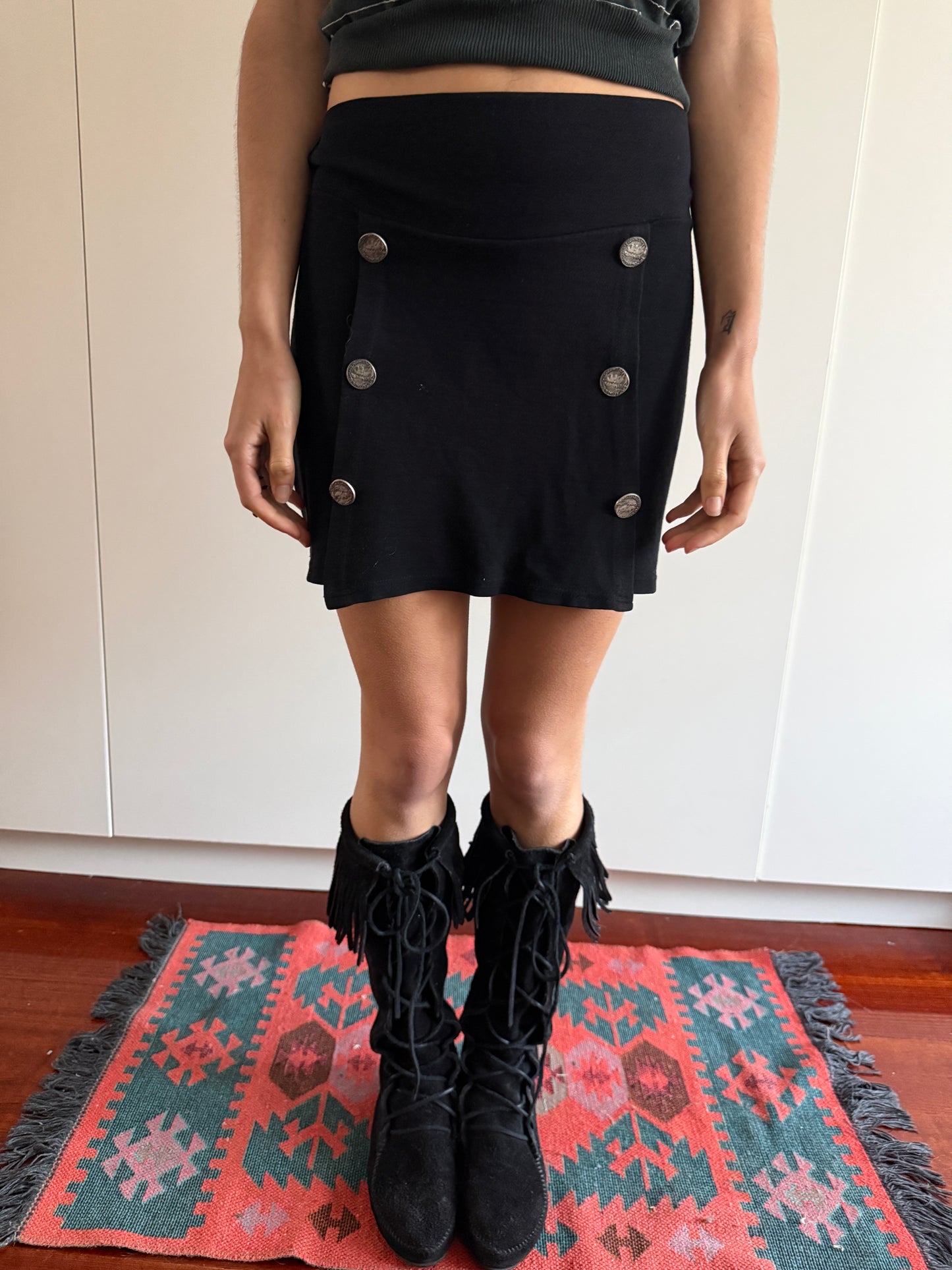 90s RECTANGLE BLANC COIN BUTTON MINI SKIRT