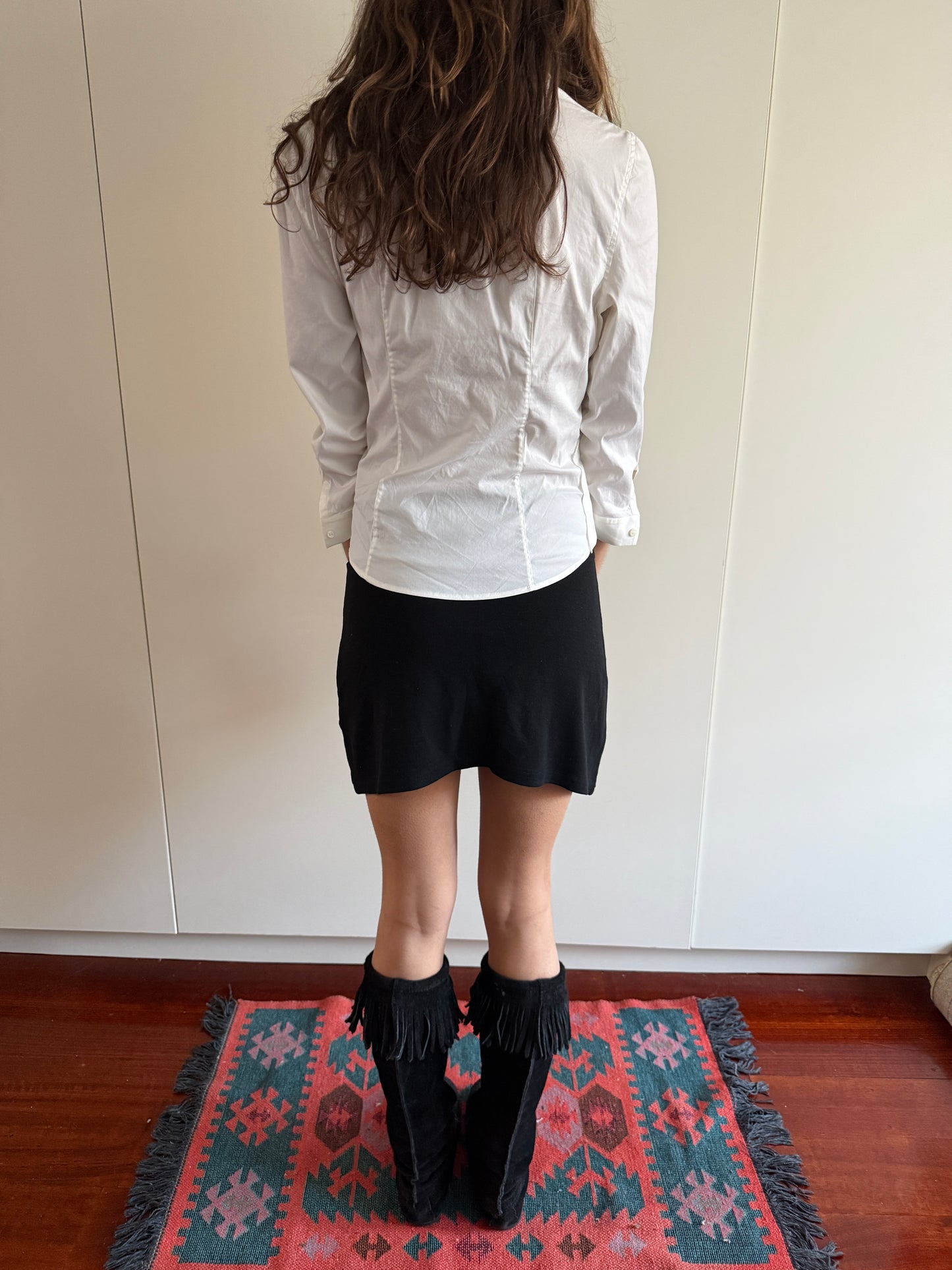 90s RECTANGLE BLANC COIN BUTTON MINI SKIRT