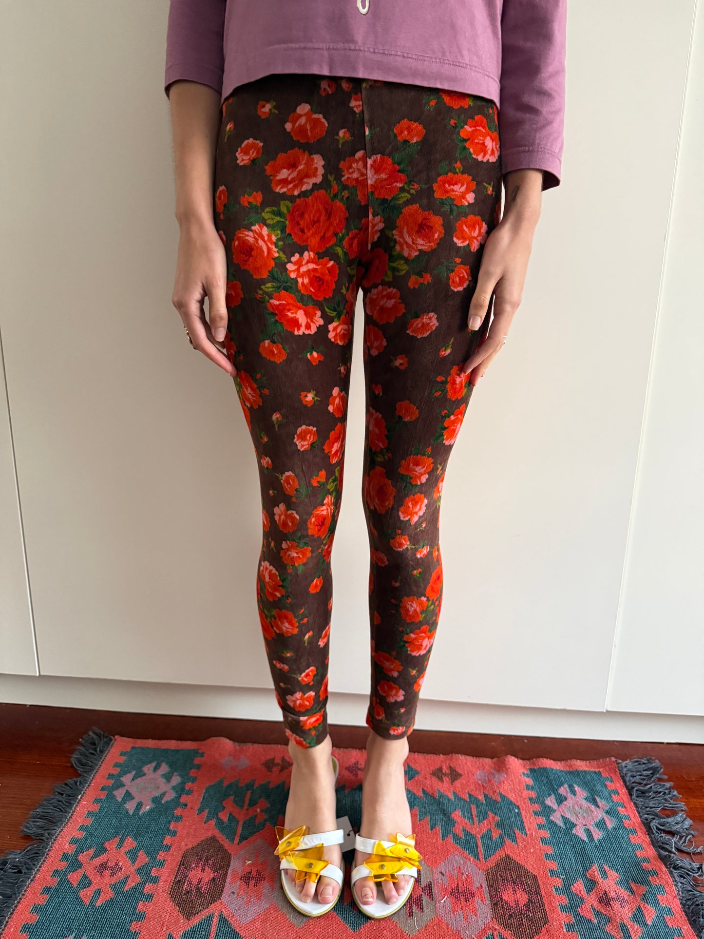 90s KENZO JUNGLE VELVET ROSE LEGGINGS