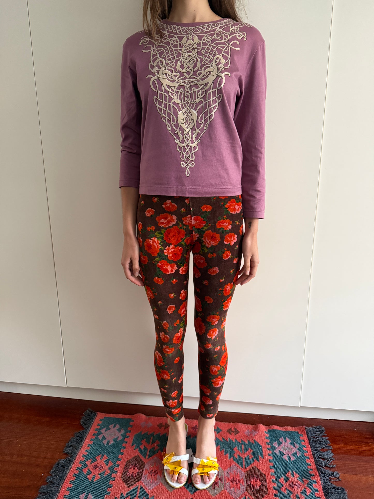 90s KENZO JUNGLE VELVET ROSE LEGGINGS