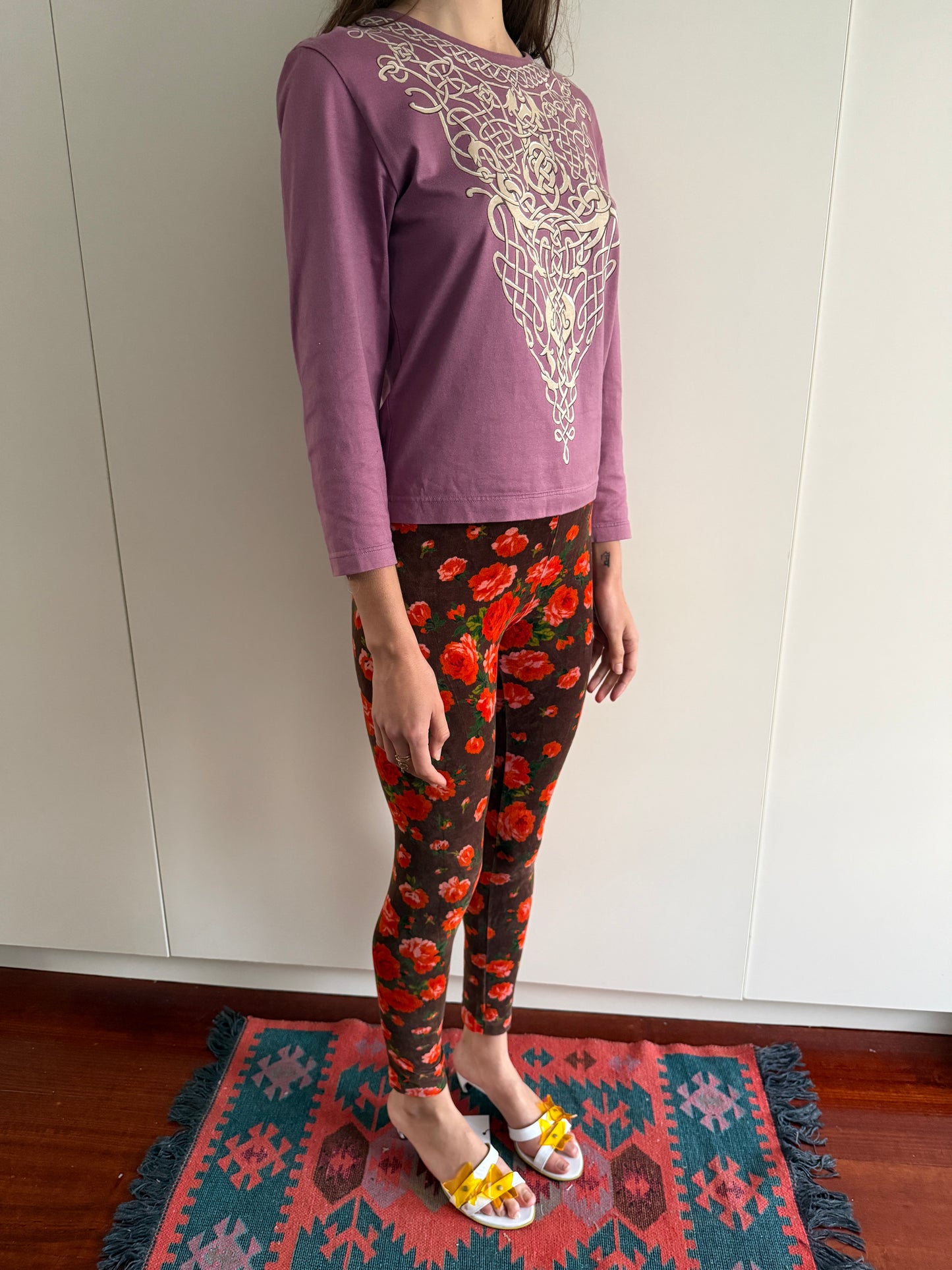 90s KENZO JUNGLE VELVET ROSE LEGGINGS
