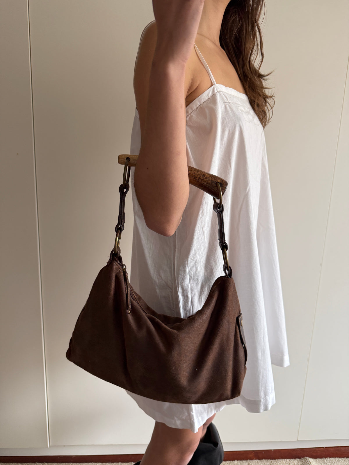 VINTAGE WOOD HANDLED BAG