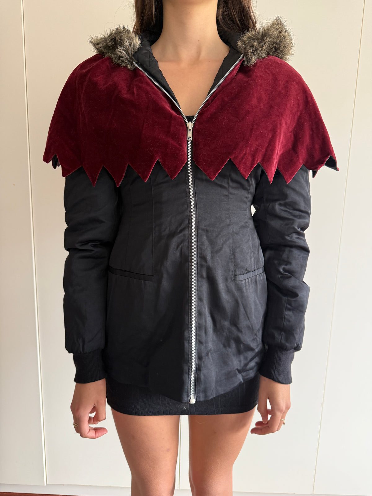 AQUAGIRL BY FAYCAL AMOR VELVET CAPED JACKET WITH FUR HOOD