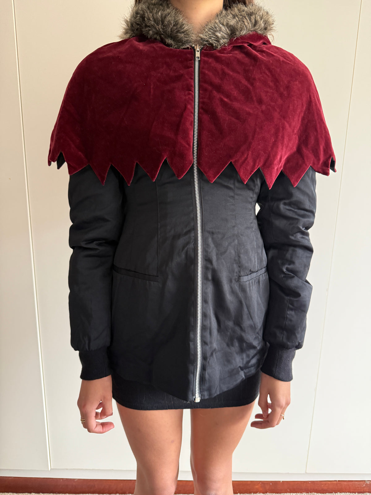 AQUAGIRL BY FAYCAL AMOR VELVET CAPED JACKET WITH FUR HOOD