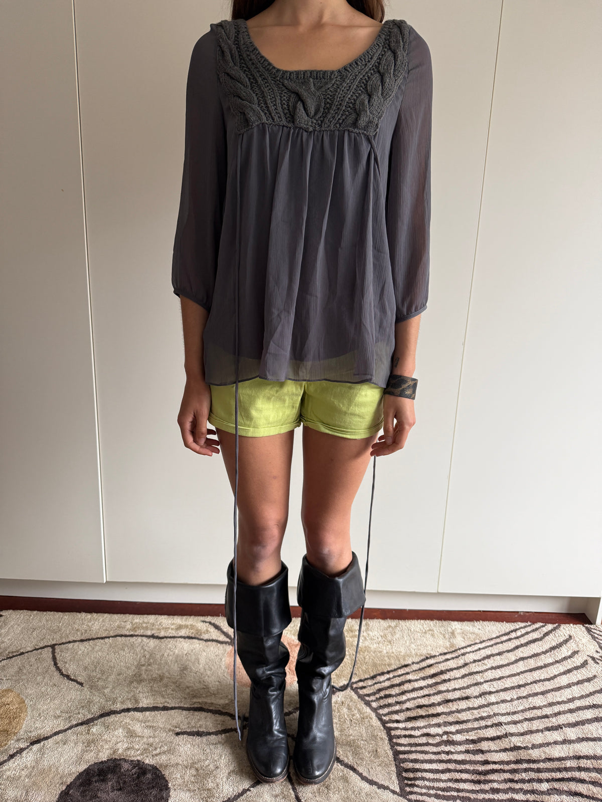 FRENCH VINTAGE KNIT BABYDOLL TOP