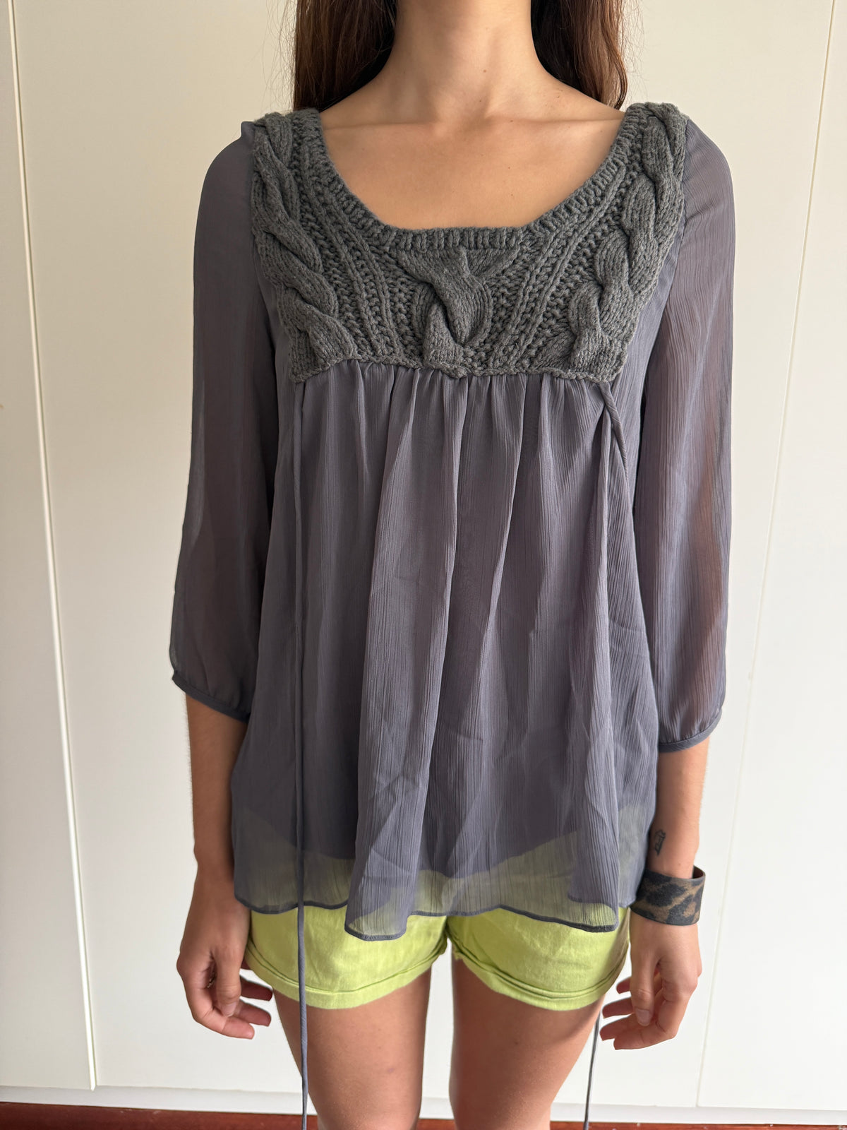 FRENCH VINTAGE KNIT BABYDOLL TOP