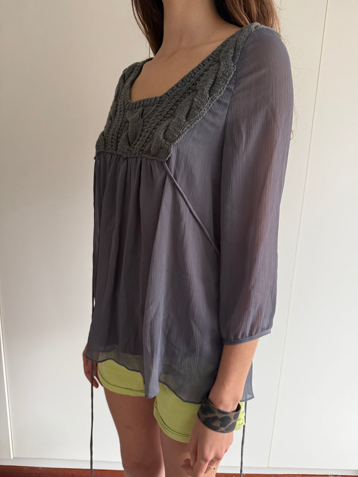 FRENCH VINTAGE KNIT BABYDOLL TOP