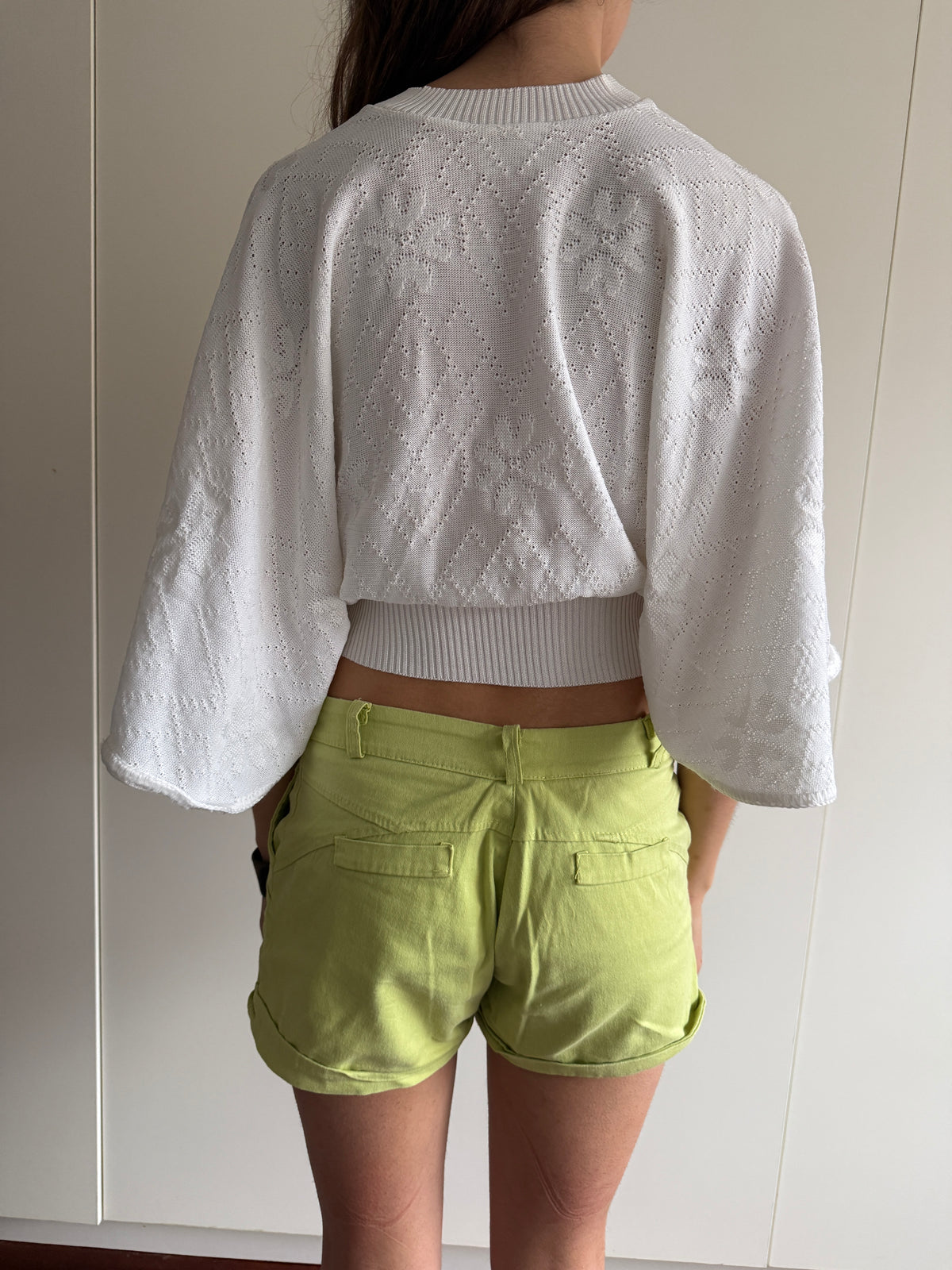 80s VINTAGE CAPE SLEEVE CROP KNIT TOP