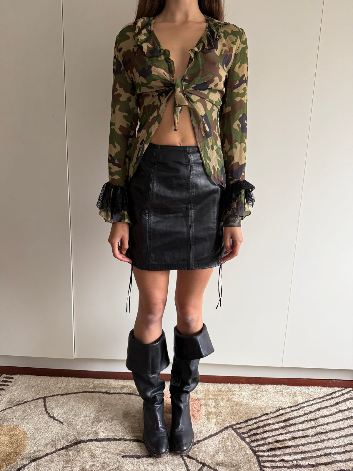 YVAN ET MARZIA PURE SILK CAMO BLOUSE