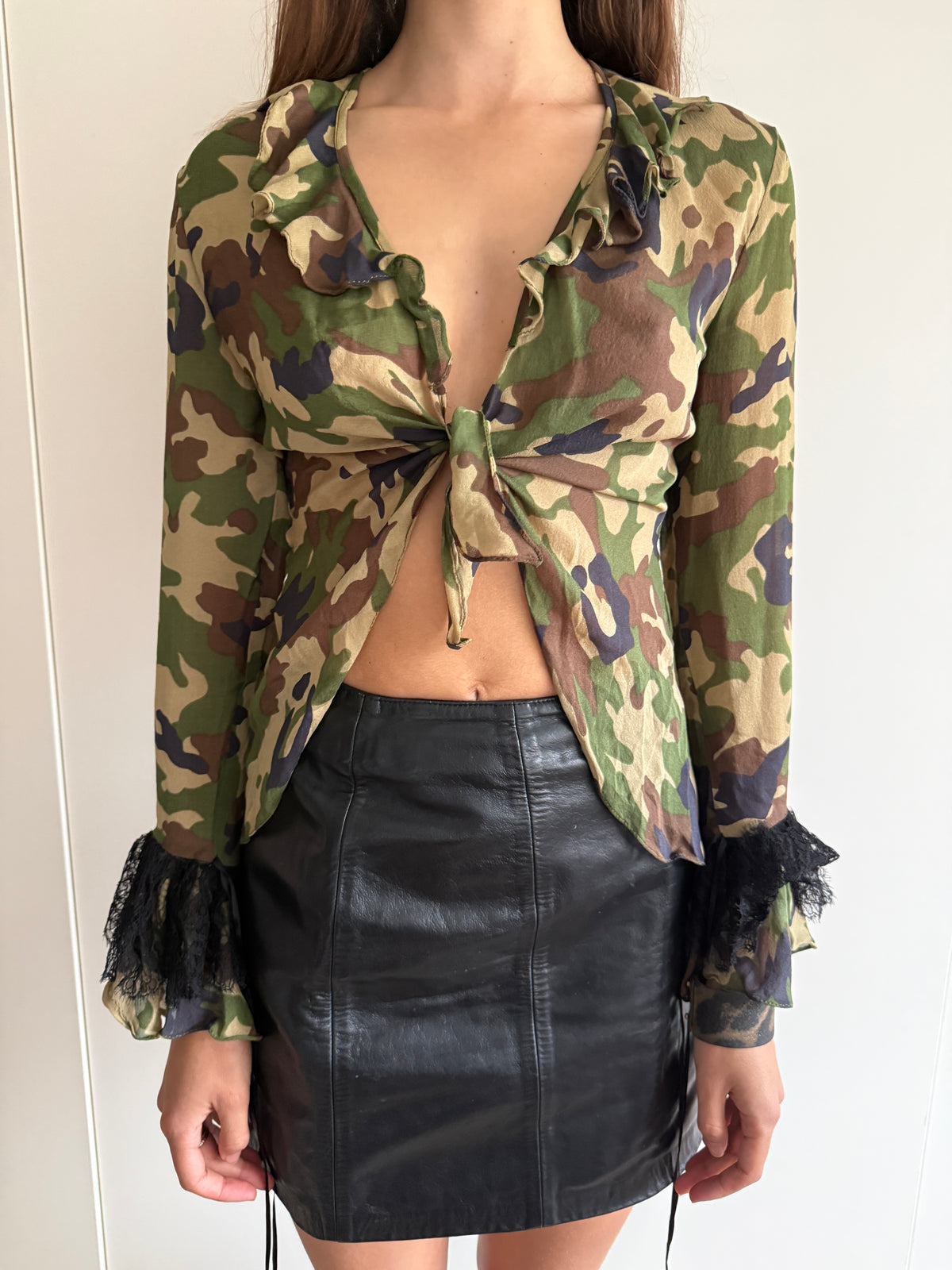 YVAN ET MARZIA PURE SILK CAMO BLOUSE
