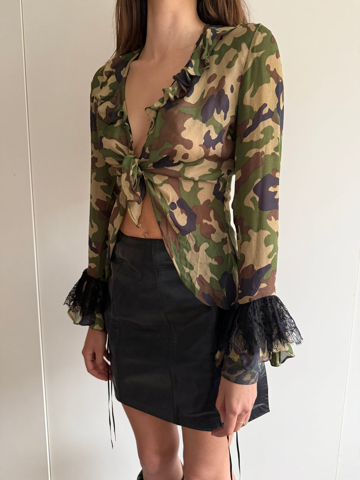 YVAN ET MARZIA PURE SILK CAMO BLOUSE