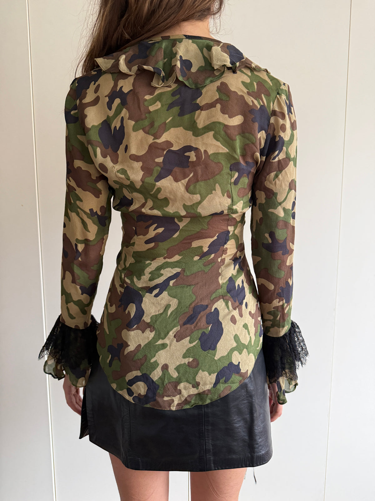YVAN ET MARZIA PURE SILK CAMO BLOUSE