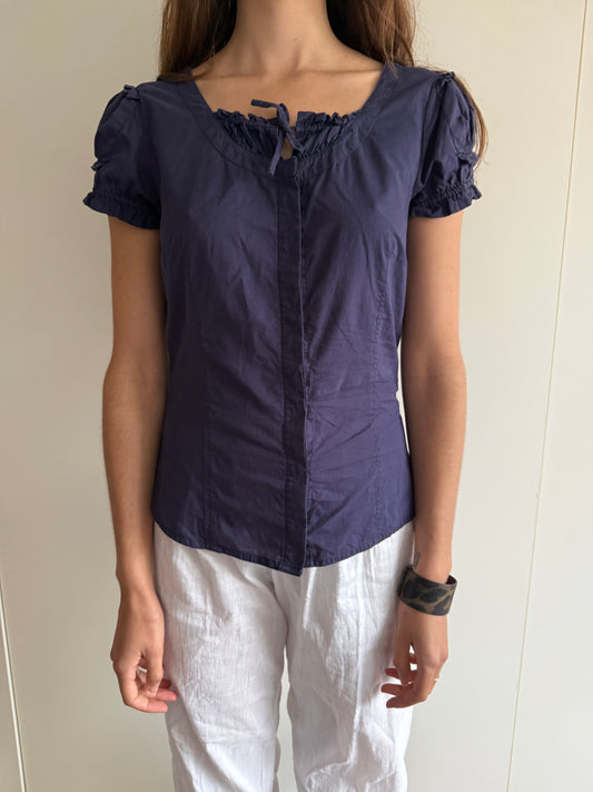 00s FRENCH MILKMAID BLOUSE NAVY