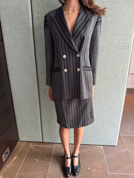 90s ESCADA GREY PINSTRIPE SUIT
