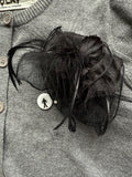 VINTAGE ROSETTE BLACK WITH FEATHERY BITS BROOCH/HAIR CLIP