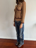 COLLARLESS TWEED JACKET w/ ROSETTE PIN