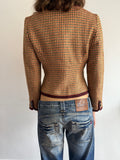 COLLARLESS TWEED JACKET w/ ROSETTE PIN