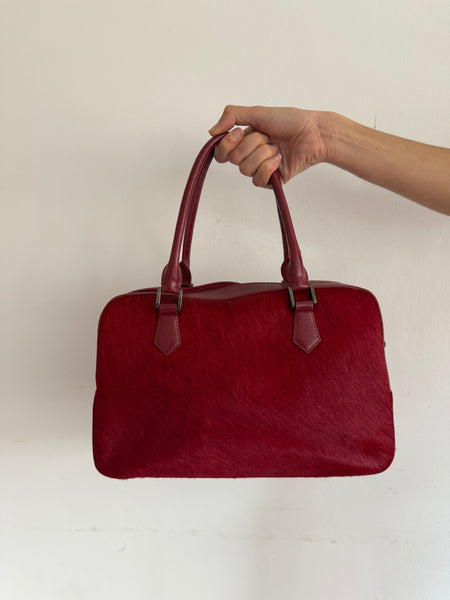 BURGUNDY COWHIDE BOWLING BAG