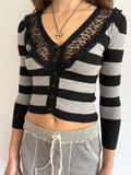 COMPAGNIA ITALIANA BLACK AND WHITE STRIPE CARDIGAN